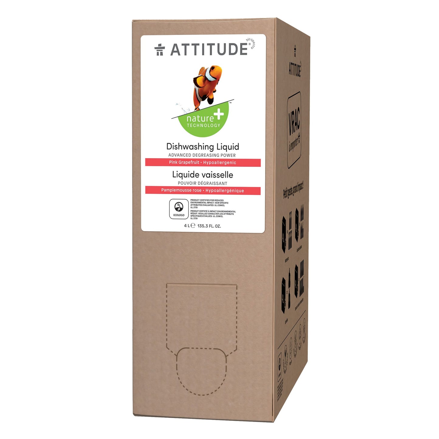 ATTITUDE Nature+ dishwashing liquid pink grapefruit hypoallergenic 83176-2_en?_main? Pink Grapefruit / Eco-Refill 135.26 FL. OZ.